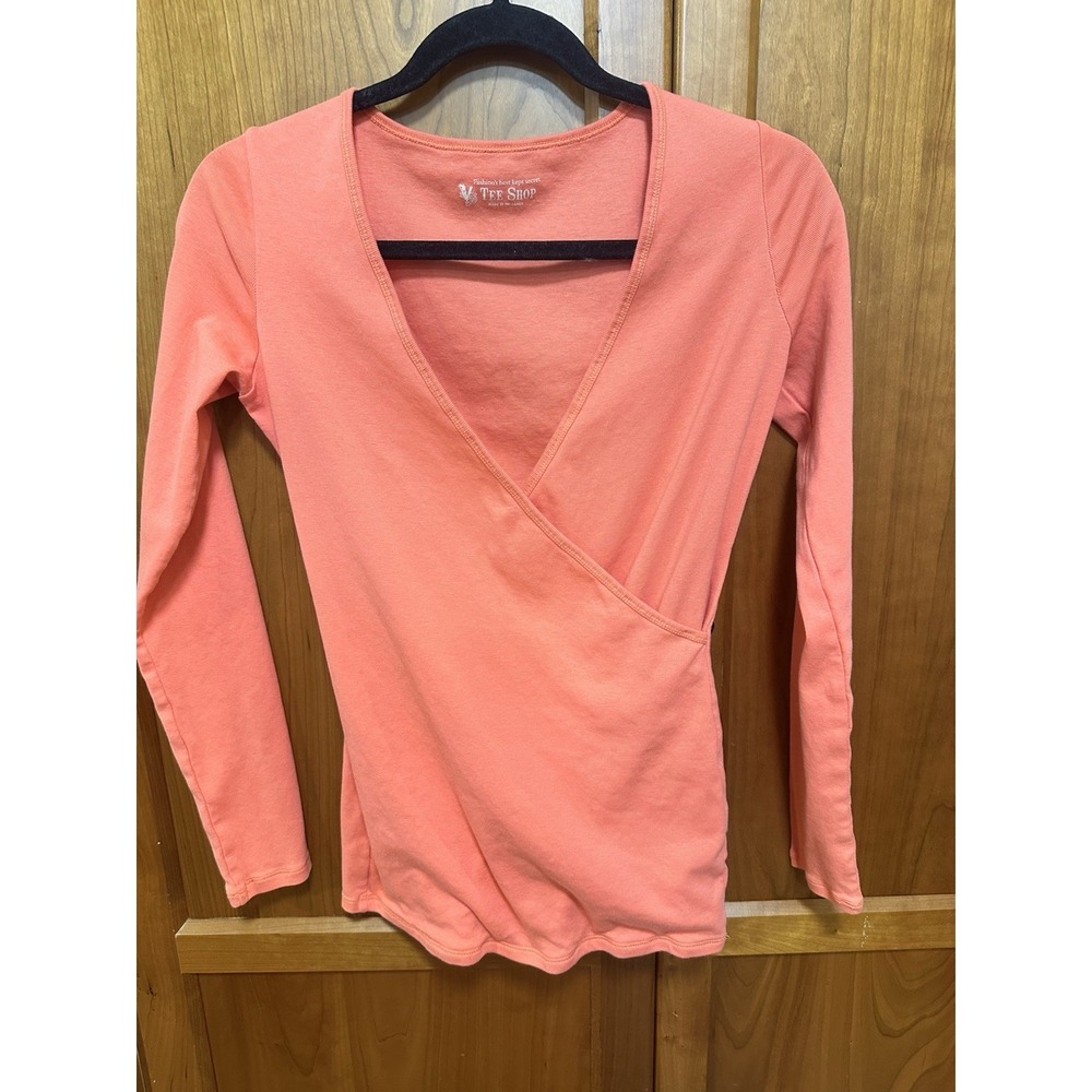 Victoria's Secret Vintage Long Sleeve Wrap Tee Shirt, Orange, Size Medium